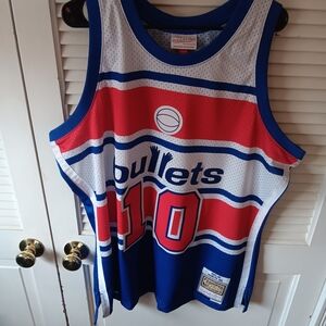 Hardwood Classics Mitchell & Ness Blue and Red Manute Bol Bullets Jersey